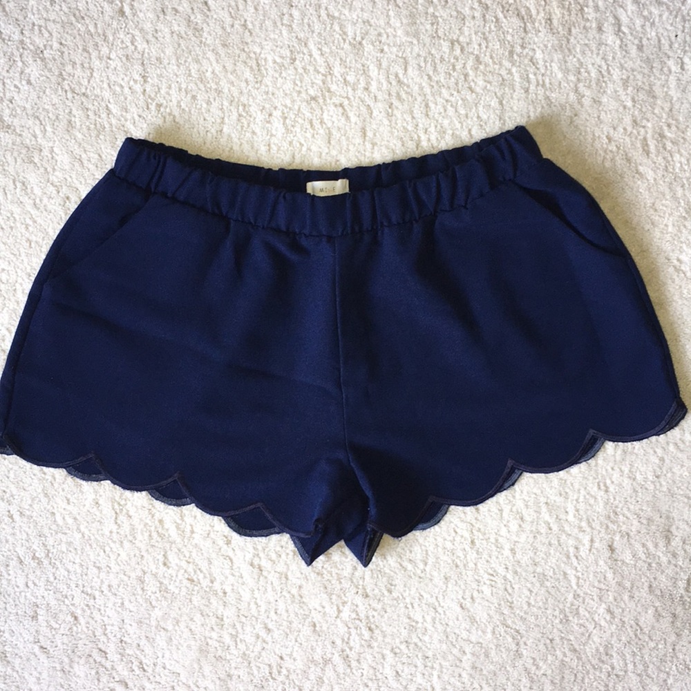 Navy Blue Scalloped Edge shorts with pockets